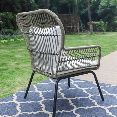 3pc Outdoor Rattan Conversation Set With Cushions - Captiva Designs - Image 5