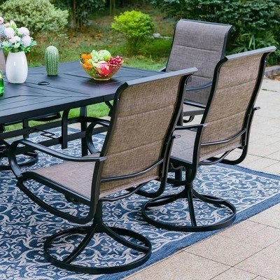 7pc Outdoor Dining Set With Padded Swivel Chairs & Metal Rectangle Table With Umbrella Hole - Gray - Captiva Hole - Image 2