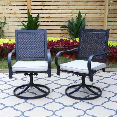 7pc Patio Dining Set With 360 Swivel Chairs With Cushions And Rectangle Concertina Steel Table - Captiva Designs - Image 8