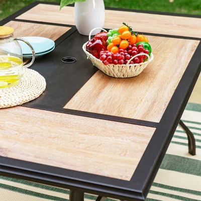 7pc Patio Dining Set With 360 Swivel Chairs & Rectangle Steel & Plastic Tabletop - Captiva Designs - Image 3