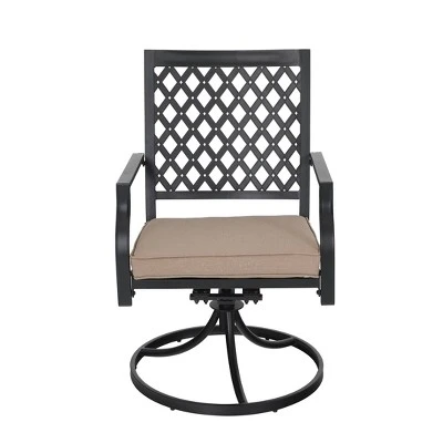 7pc Metal Patio Dining Set With Rectangular Umbrella Table & 6 Swivel Chairs - Captiva Designs - Image 4