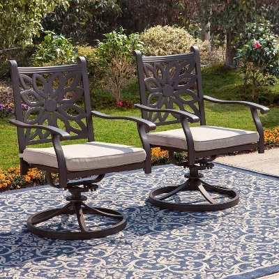 2pk Outdoor Extra Wide Cast Aluminum Swivel Chairs With Cushions - Captiva Designs - Image 2