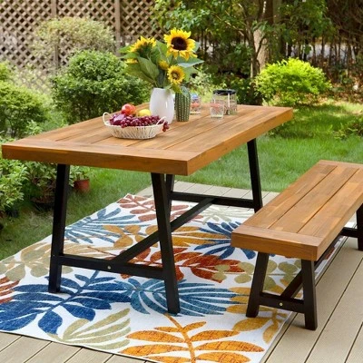 2pc Acacia Wood Patio Set With Bench - Captiva Designs - Image 2