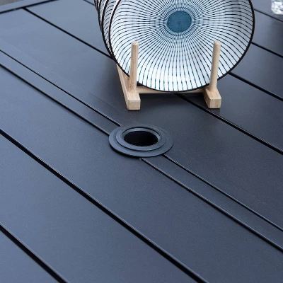 7pc Patio Dining Set With Rectangle Table With 2.6" Umbrella Hole & Aluminum Arm Chairs - Captiva Designs - Image 5