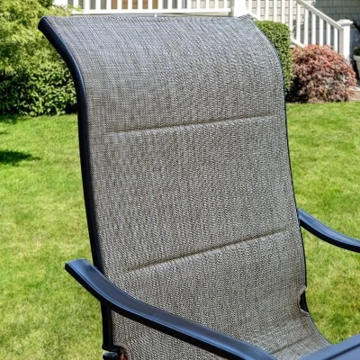 5pc Outdoor Dining Set With Padded Sling C-Spring Chairs & Round Metal Table With Umbrella Hole - Black - Captiva Designs - Image 6