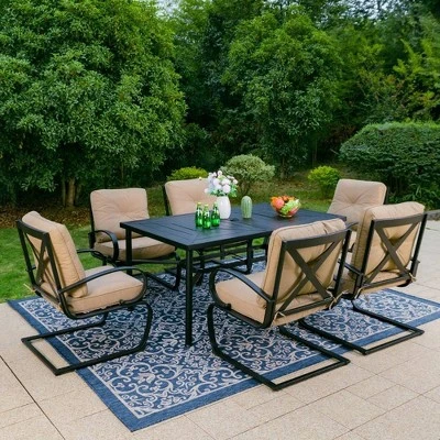 Captiva Designs 7pc Outdoor Dining Set With C-Spring Motion Chairs & Metal Table With Umbrella Hole - Image 15