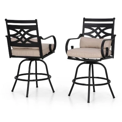 5pc Outdoor Bar Set With Swivel Stools With Cushions & Metal Table - Beige - Captiva Designs