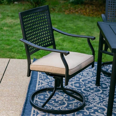 7pc Outdoor Dining Set With Steel Swivel Chairs & Large Rectangle Metal Table With Umbrella Hole - Black - Captiva Designs - Image 6