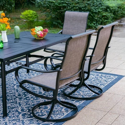 7pc Outdoor Dining Set With Swivel Sling Chairs & Large Metal Rectangle Table With Umbrella Hole - Gray - Captiva Designs - Image 2