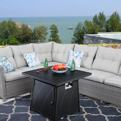 28" Outdoor Gas Fire Pit Table With Lid & Glass - Captiva Designs - Image 7