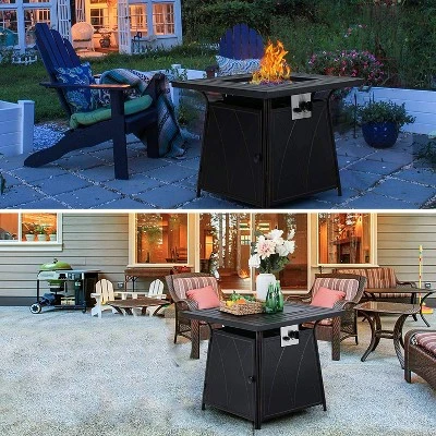 28" Outdoor Gas Fire Pit Table With Lid & Glass - Captiva Designs - Image 4