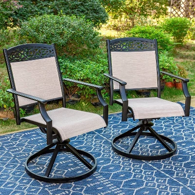 7pc Outdoor Dining Set With Swivel Sling Chairs & Rectangle Table With Umbrella Hole - Black - Captiva Designs - Image 5