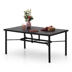 7pc Outdoor Dining Set With Svivel Chairs With Cushions & Large Metal Rectangle Table With Umbrella Hole - Captiva Designs