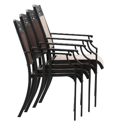 5pc Outdoor Dining Set With Sling Chairs & Metal Square Table With Umbrella Hole - Captiva Designs - Image 5