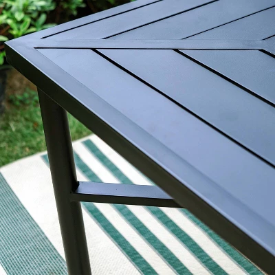 Captiva Designs 7pc Outdoor Dining Set With C-Spring Motion Chairs & Metal Table With Umbrella Hole - Image 2