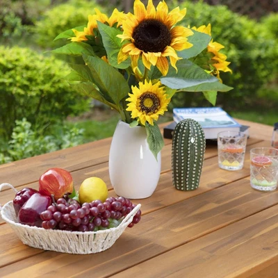 6pc Patio Dining Set With Acacia Wood Table & Bench And 4 PE Rattan Chairs - Captiva Designs - Image 5