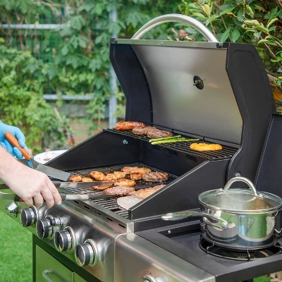 Captiva Designs E02GR001 Stainless Steel 4-Burner Propane Gas Grill With Side Burner And Side Tables - Image 2