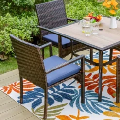 5pc Patio Dining Set With 36" Square Acacia Table And Stackable Chairs - Captiva Designs