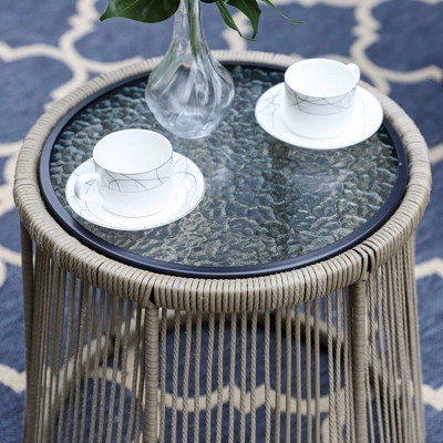 3pc Outdoor Rattan Conversation Set With Cushions - Captiva Designs - Image 2