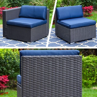 6pc Steel & Wicker Outdoor Set With Square Coffee Table & Cushions Blue - Captiva Designs - Image 2