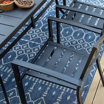 7pc Patio Dining Set With Rectangle Table With 2.6" Umbrella Hole & Steel Arm Chairs - Black - Captiva Designs - Image 7