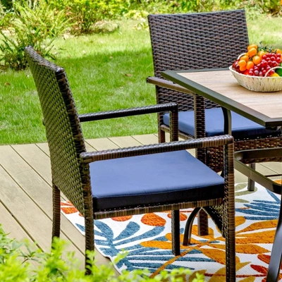 3pc Patio Dining Set With 22" Square Metal Table With Umbrella Hole & 2 Rattan Chairs - Black - Captiva Designs - Image 3