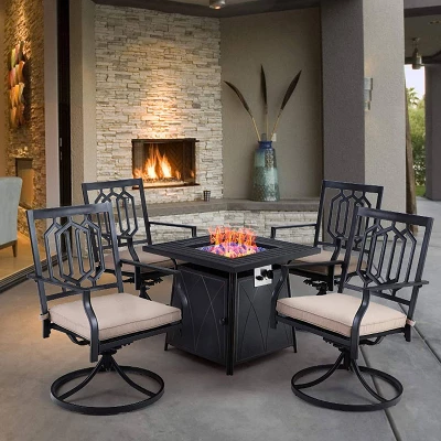 28" Outdoor Gas Fire Pit Table With Lid & Glass - Captiva Designs - Image 5