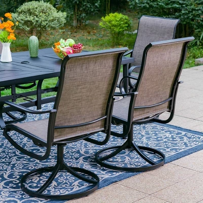 7pc Outdoor Dining Set With Swivel Sling Chairs & Large Metal Rectangle Table With Umbrella Hole - Gray - Captiva Designs - Image 3