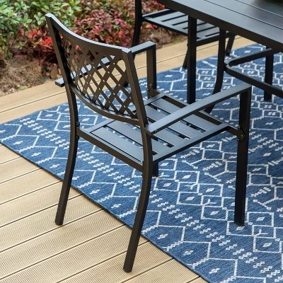 7pc Patio Dining Set With Rectangle Table With 2.6" Umbrella Hole & Steel Arm Chairs - Black - Captiva Designs - Image 5