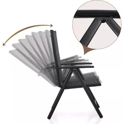 5pc Patio Dining Set With Square Metal Table With Umbrella Hole And Foldable Sling Chairs - Captiva Designs - Image 5