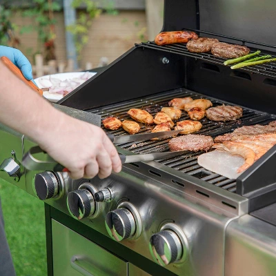 Captiva Designs E02GR001 Stainless Steel 4-Burner Propane Gas Grill With Side Burner And Side Tables - Image 3