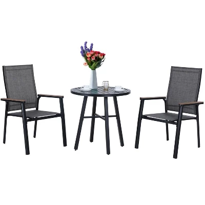 3pc Patio Dining Set With Small Round Steel Table & Sling Chairs - Captiva Designs