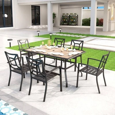 Outdoor Rectangle Dining Table With Steel Frame & 1.57" Umbrella Hole - Captiva Designs - Image 6