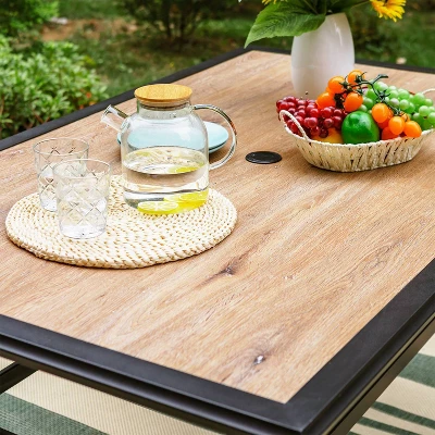 Outdoor Rectangle Dining Table With Steel Frame & 1.57" Umbrella Hole - Captiva Designs - Image 4