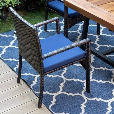 6pc Patio Dining Set With Acacia Wood Table & Bench And 4 PE Rattan Chairs - Captiva Designs - Image 4