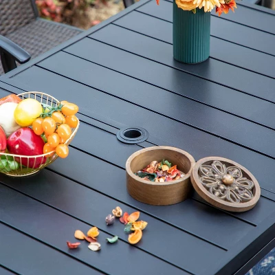 7pc Patio Dining Set With Rectangle Table With 2.6" Umbrella Hole & Steel Arm Chairs - Black - Captiva Designs - Image 3