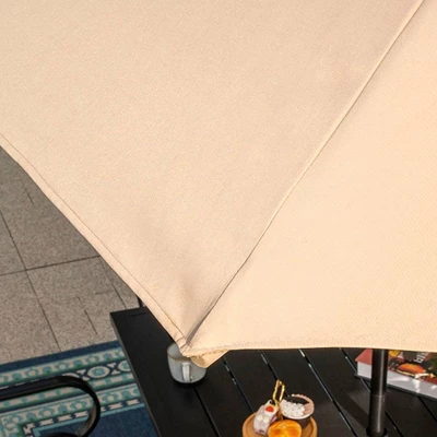 8pc Outdoor Dining Set With Metal Slat Top Table With Umbrella Hole & Swivel Chairs - Gray/Beige - Captiva Designs - Image 10