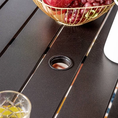 Outdoor Steel Rectangle Dining Table With 1.77" Umbrella Hole - Captiva Designs - Image 6