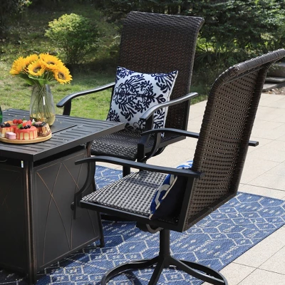 5pc Patio Dining Set With Square Steel Fire Pit With Faux Wood Tabletop & Rattan 360 Swivel Chairs - Captiva Designs - Image 4