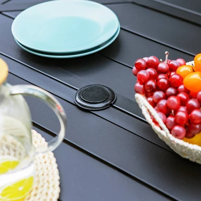 7pc Outdoor Dining Set With Swivel Sling Chairs & Large Metal Rectangle Table With Umbrella Hole - Captiva Designs - Image 8