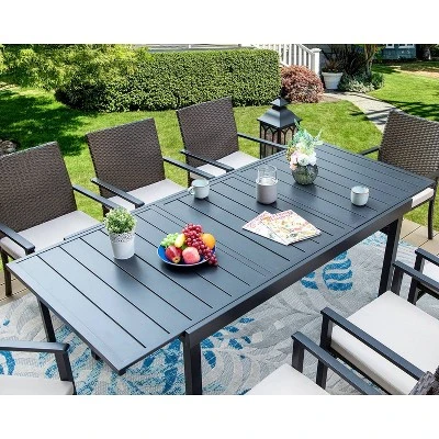 9pc Outdoor Dining Set With Extendable Table & Rattan Wicker Chairs - Beige - Captiva Designs - Image 2