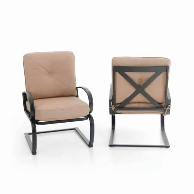 Captiva Designs 7pc Outdoor Dining Set With C-Spring Motion Chairs & Metal Table With Umbrella Hole - Image 5