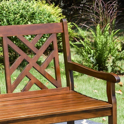 Outdoor Poplar Wood Loveseat Bench - Natural - Captiva Designs - Image 3