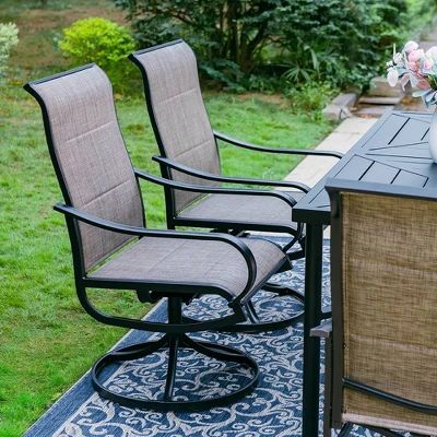 7pc Outdoor Dining Set With Padded Swivel Chairs & Metal Rectangle Table With Umbrella Hole - Gray - Captiva Hole - Image 3