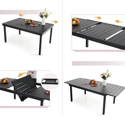 9pc Patio Dining Set With 360 Swivel Chairs With Cushions And Rectangle Concertina Steel Table - Captiva Designs - Image 2