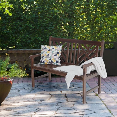 Outdoor Poplar Wood Loveseat Bench - Natural - Captiva Designs - Image 2