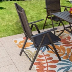 5pc Patio Set With Square Table & Reclining Sling Chairs With Armrests - Captiva Designs