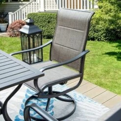 Patio Set With Steel Table With 1.57" Umbrella Hole & 360 Swivel Sling Arm Chairs - Captiva Designs