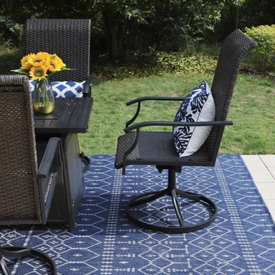 5pc Patio Dining Set With Square Steel Fire Pit With Faux Wood Tabletop & Rattan 360 Swivel Chairs - Captiva Designs - Image 6