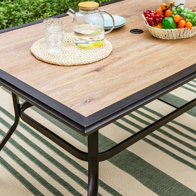 Outdoor Rectangle Dining Table With Steel Frame & 1.57" Umbrella Hole - Captiva Designs - Image 3